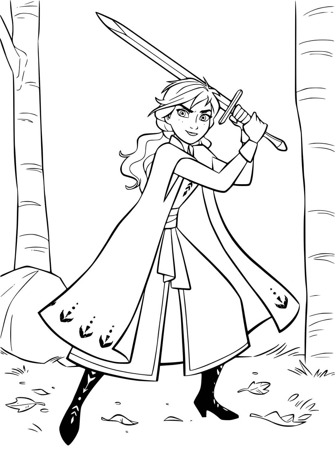 Coloriage Anna Avec Une Épée Pour Defendre Le Royaume - La Reine des neiges 2 à imprimer