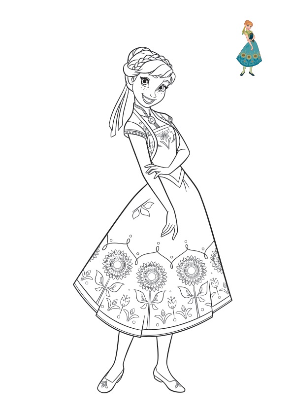 Coloriage Anna en tenue d'été - La Reine des neiges à imprimer