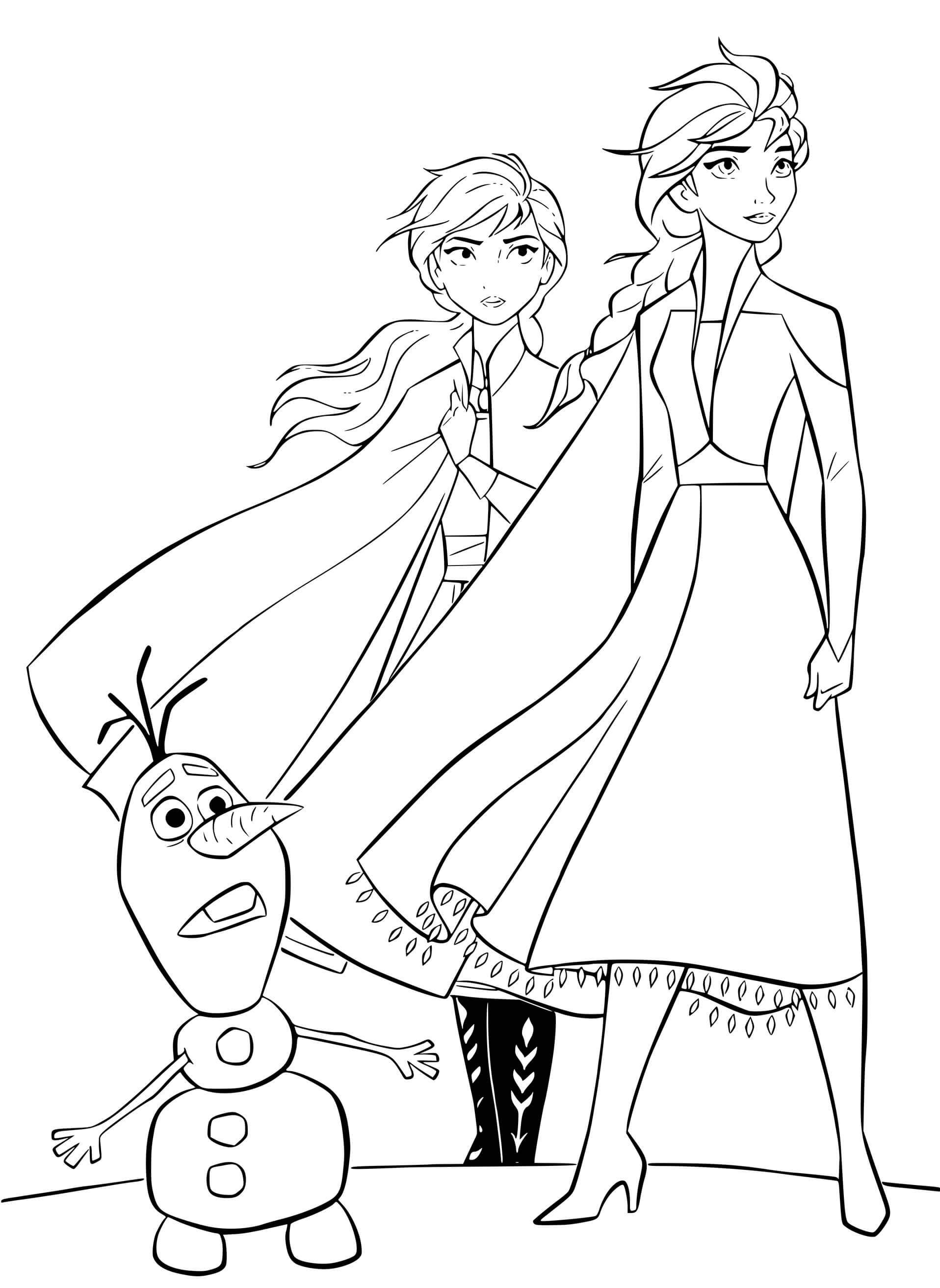 Coloriage Anna Et Elsa Et Olaf - La Reine des neiges 2 à imprimer