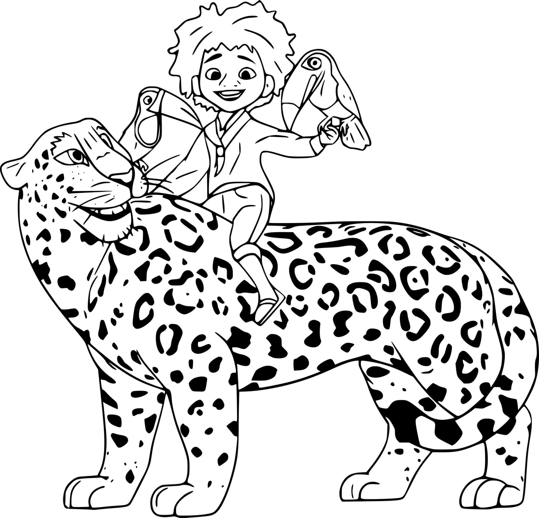 Coloriage Antonio With Jaguar And Toucans - Encanto à imprimer