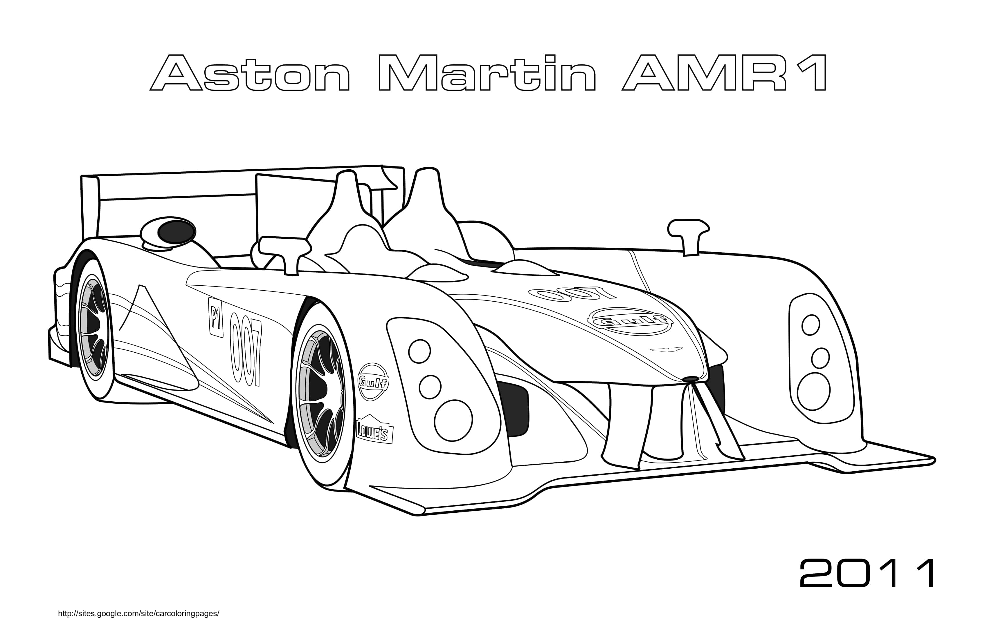 Coloriage Aston Martin AMR1 en compétition 2011 - Voiture de course à imprimer