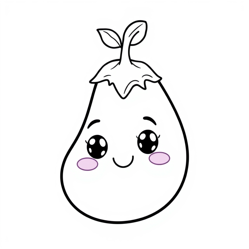 Coloriage Aubergine Maternelle Légumes Kawaii - Legumes à imprimer