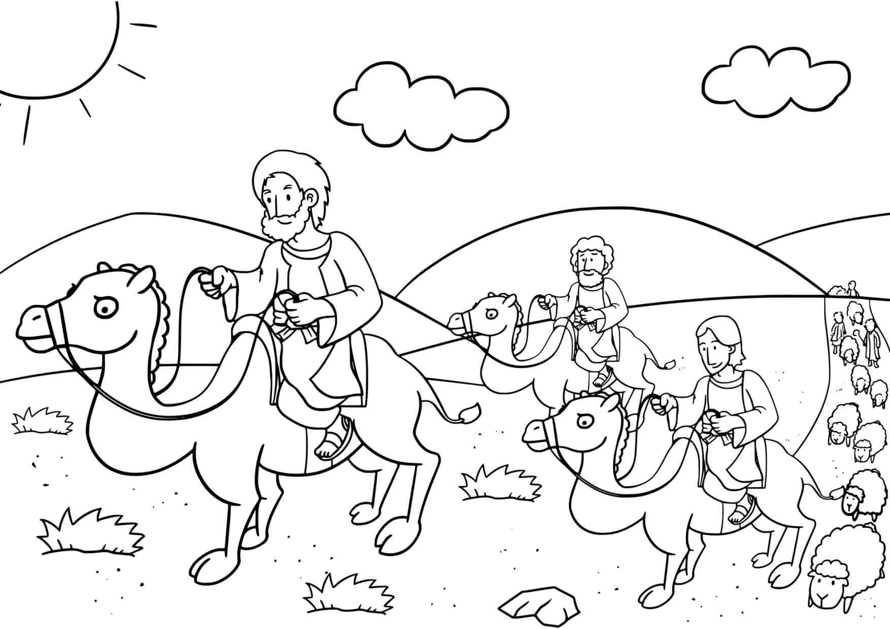 Coloriage Scène biblique du retour à Bethel - Jésus à imprimer