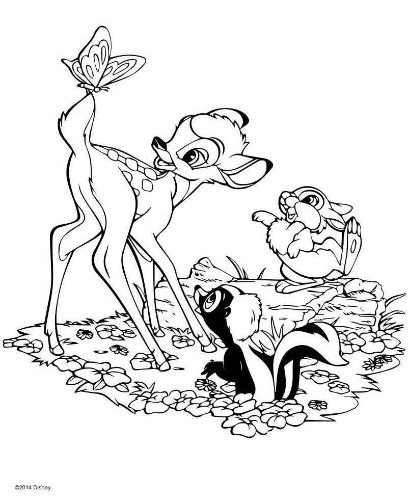 Coloriage Bambi est maladroit et pataud avec le lapin panpan malicieux et debrouillard - Disney à imprimer