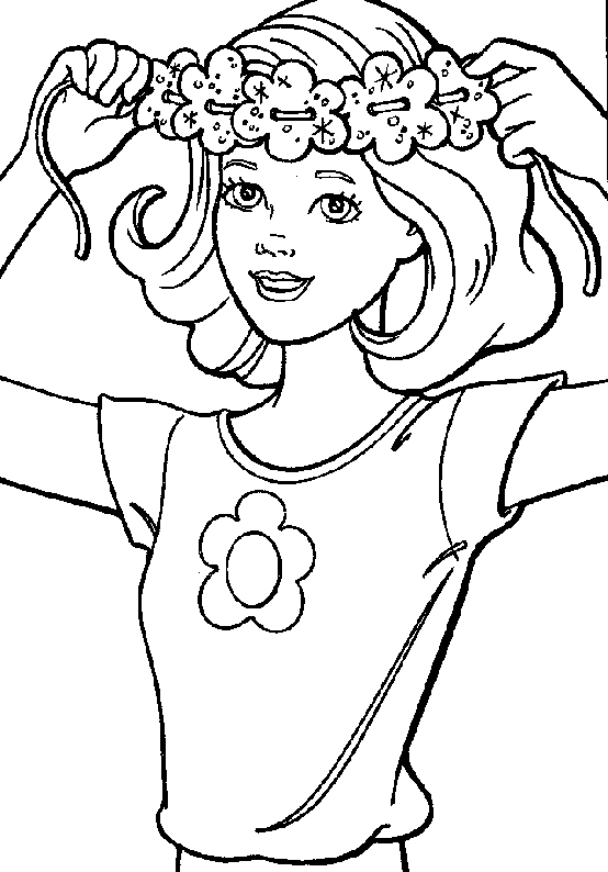 Coloriage Barbie Avec Une Couronne De Fleur - Barbie à imprimer