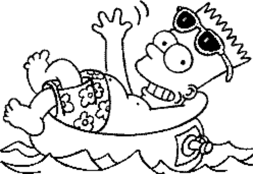 Coloriage Bart A La Mer Sur Une Bouee - Simpson à imprimer