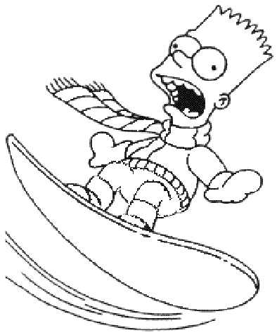 Coloriage Bart Surf A La Neige - Simpson à imprimer
