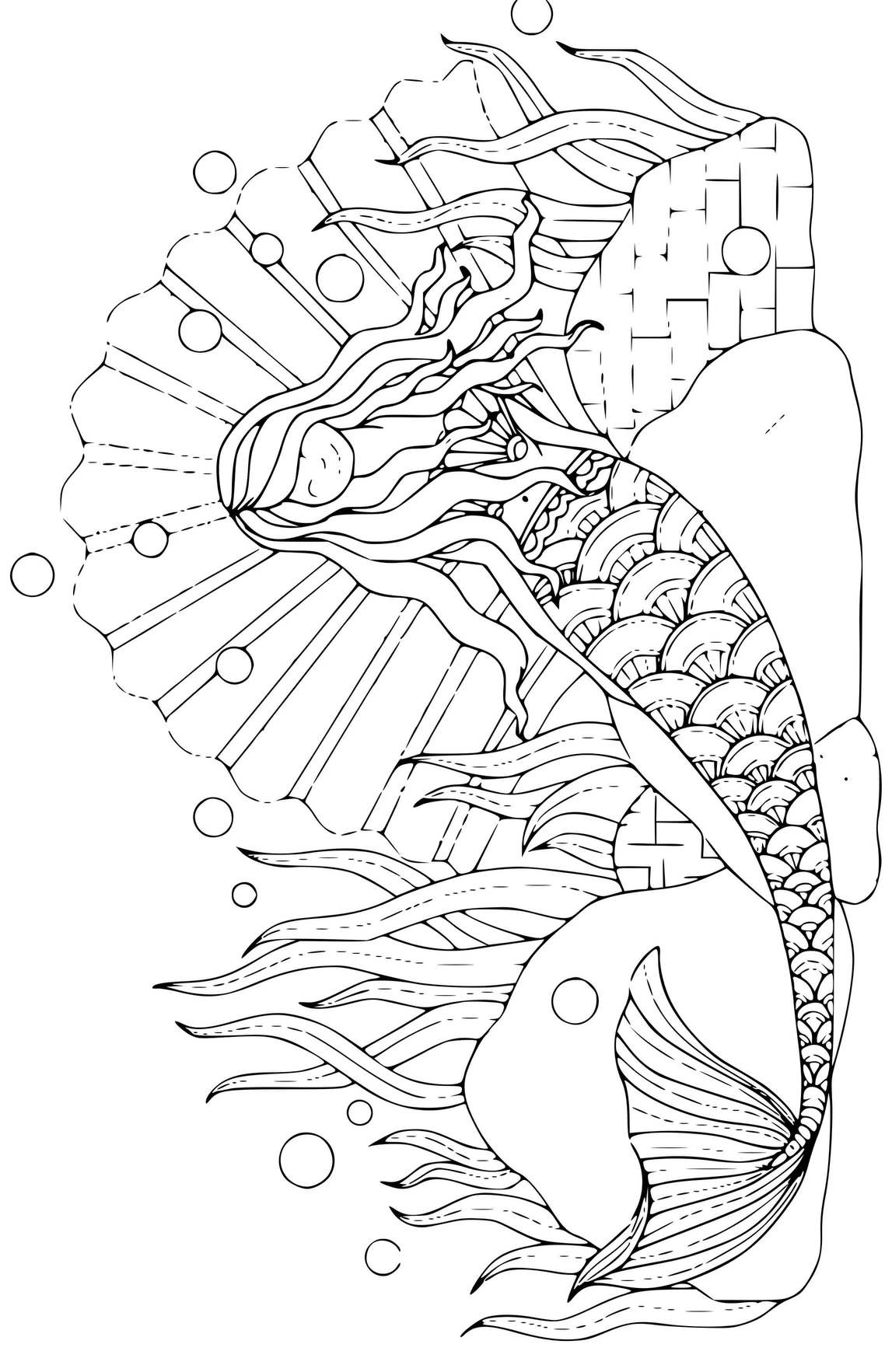 Coloriage Belle Sirène Imprimable Aux Cheveux Longs - Sirène à imprimer
