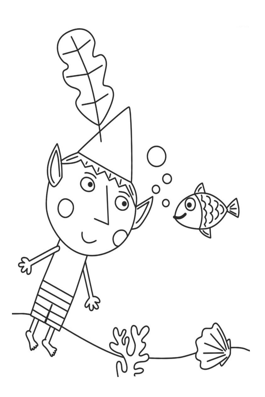 Coloriage Ben Dans La Mer Le Petit Royaume De Ben Et Holly - Le Petit Royaume de Ben et Holly à imprimer