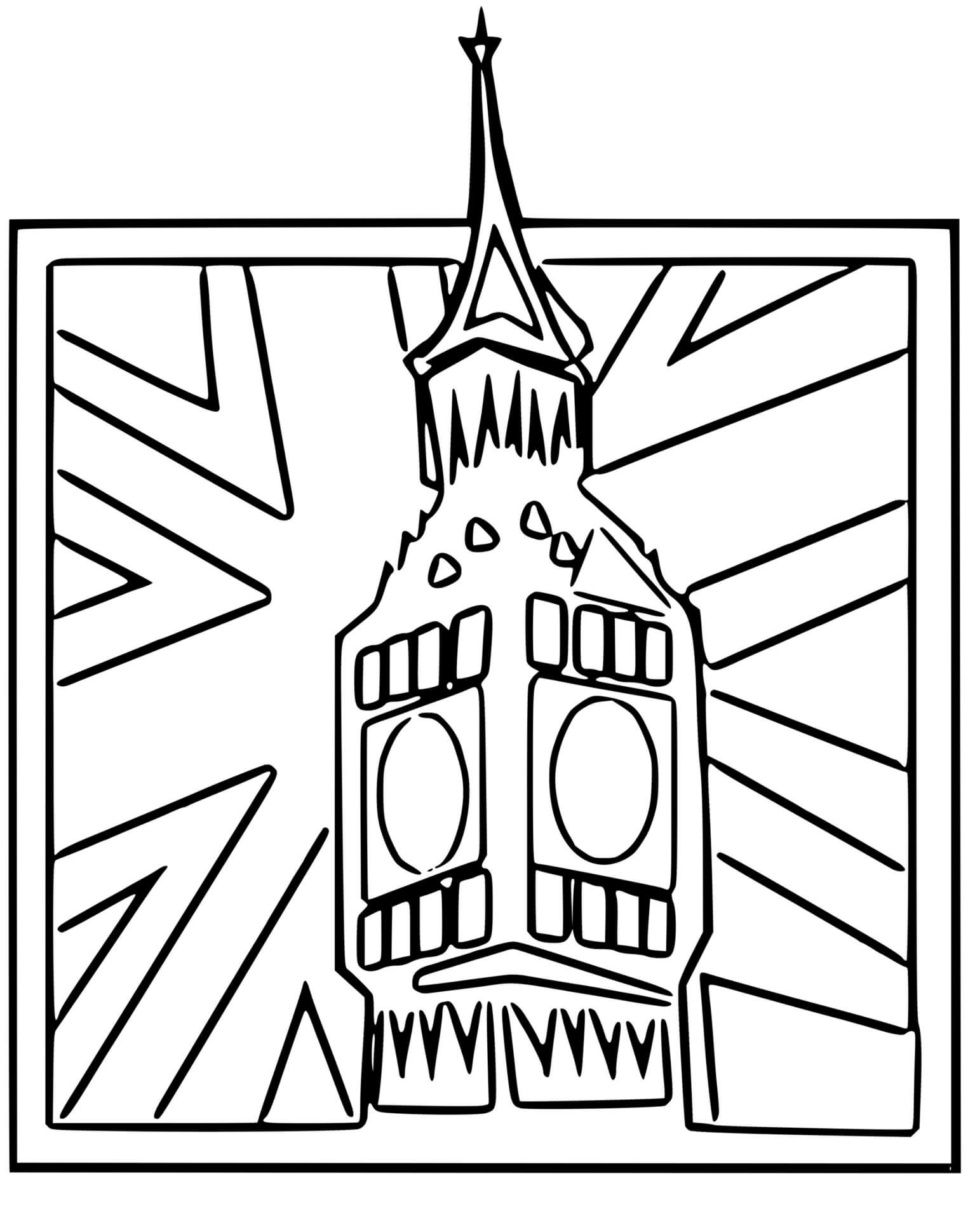 Coloriage Big Ben Angleterre Horloge Drapeau Anglais - Big ben à imprimer