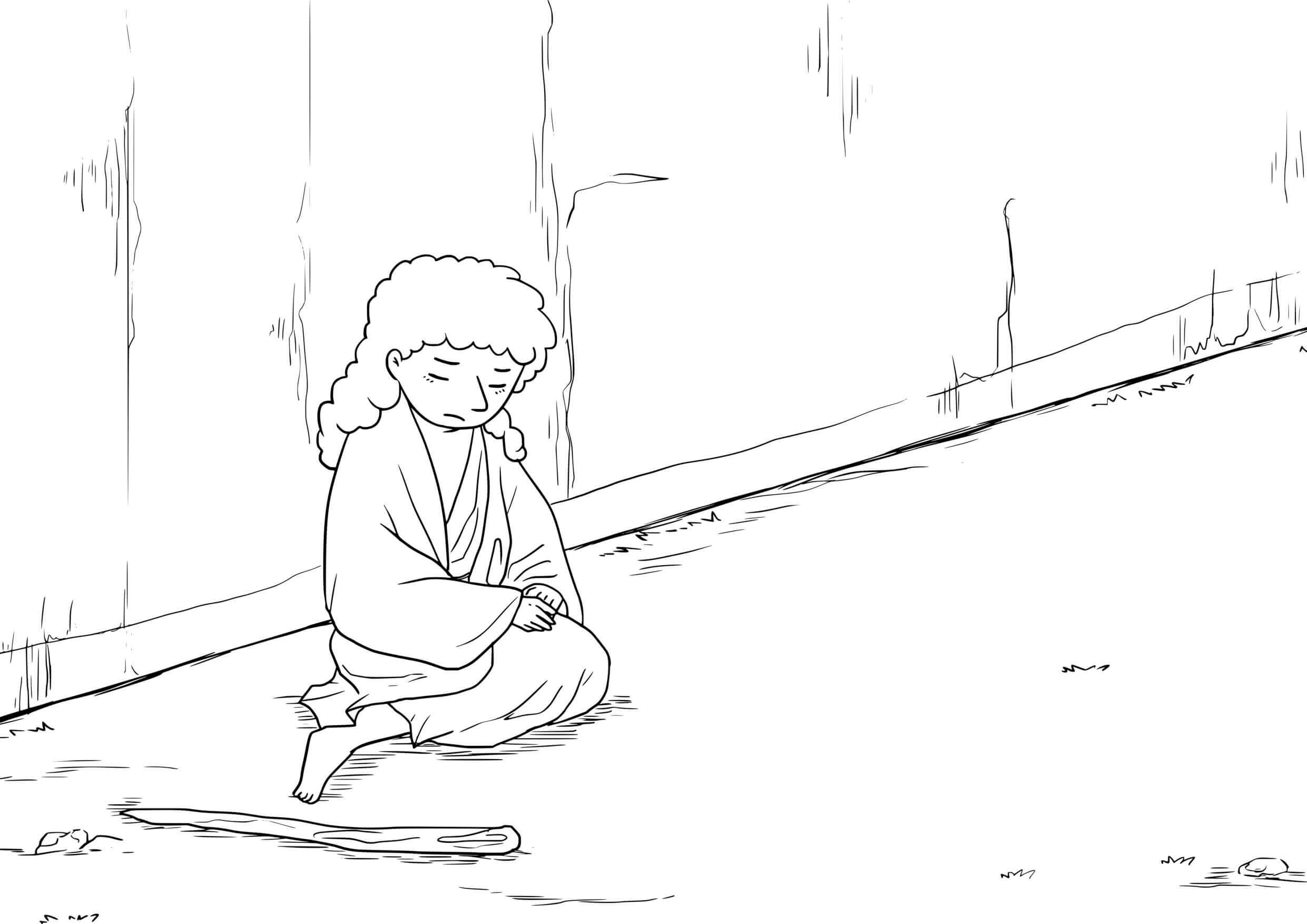 Coloriage Bartimée l'aveugle retrouve la vue - Jésus à imprimer