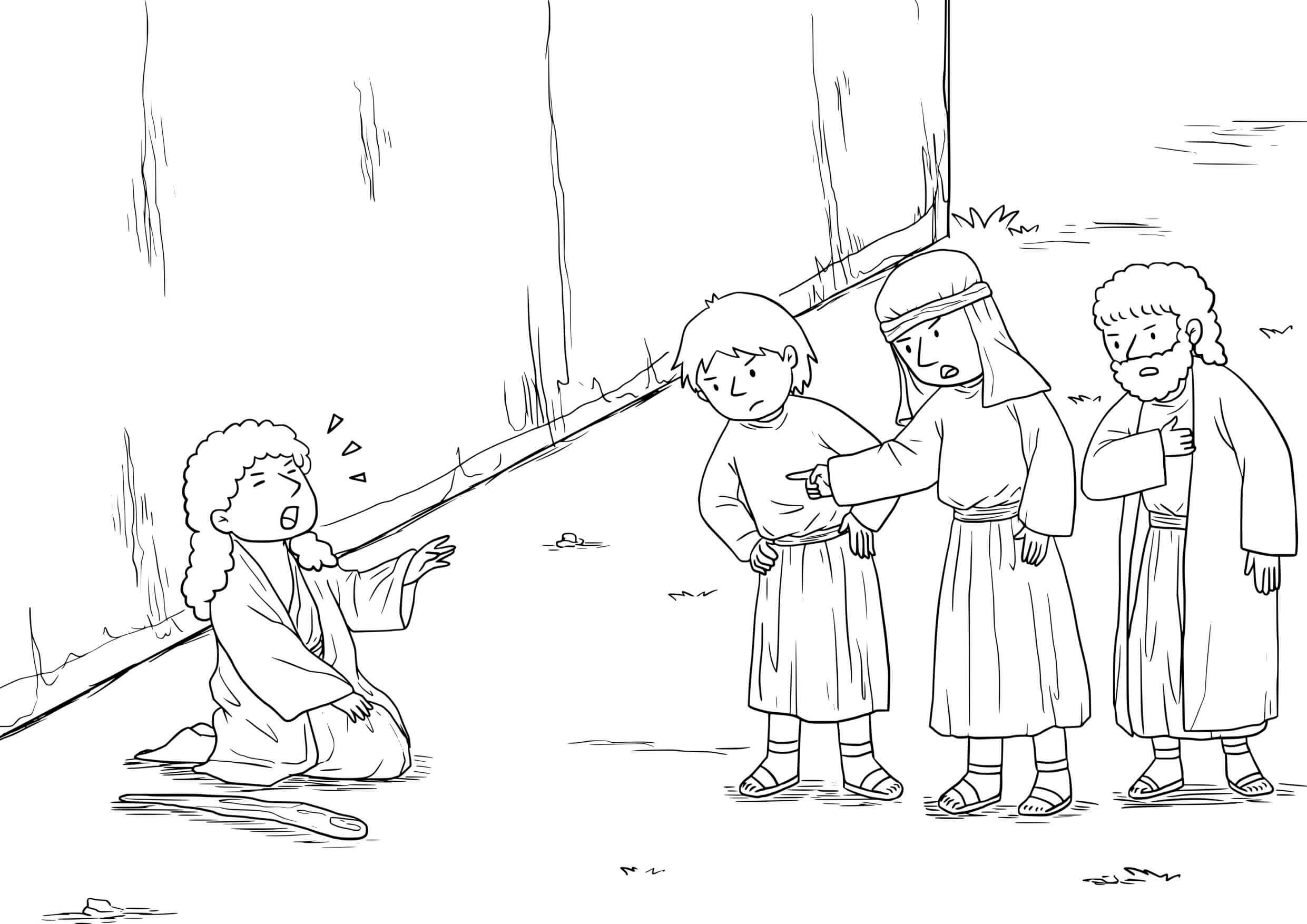 Coloriage Mendiant aveugle Bartimée guéri - Jésus à imprimer