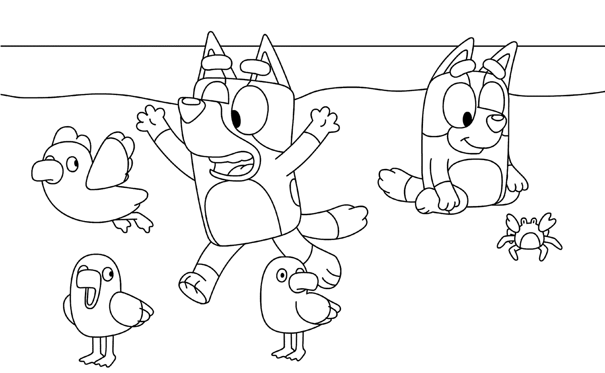 Coloriage Bluey A La Plage Pour Les Vacances - Bluey à imprimer