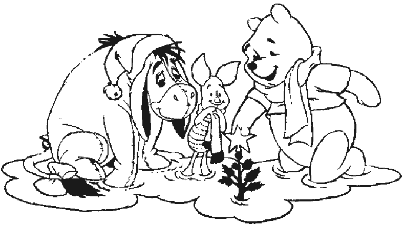 Coloriage Bouriquet Porcinet Et Winnie Devant Un Tout Petit Sapin - Sapin Noël à imprimer