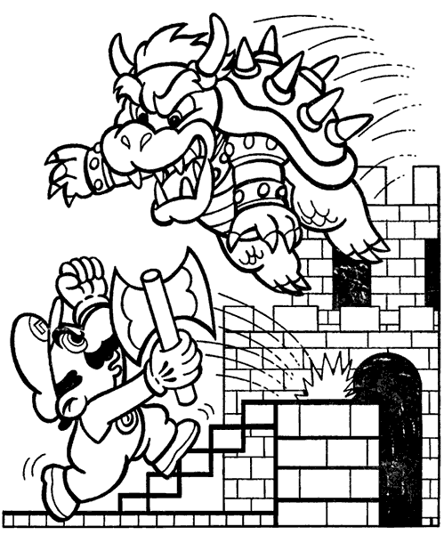 Coloriage Bowser Attaque Mario - Mario à imprimer