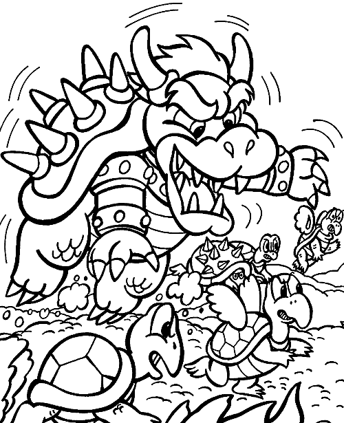 Coloriage Bowser Est Méchant - Mario à imprimer