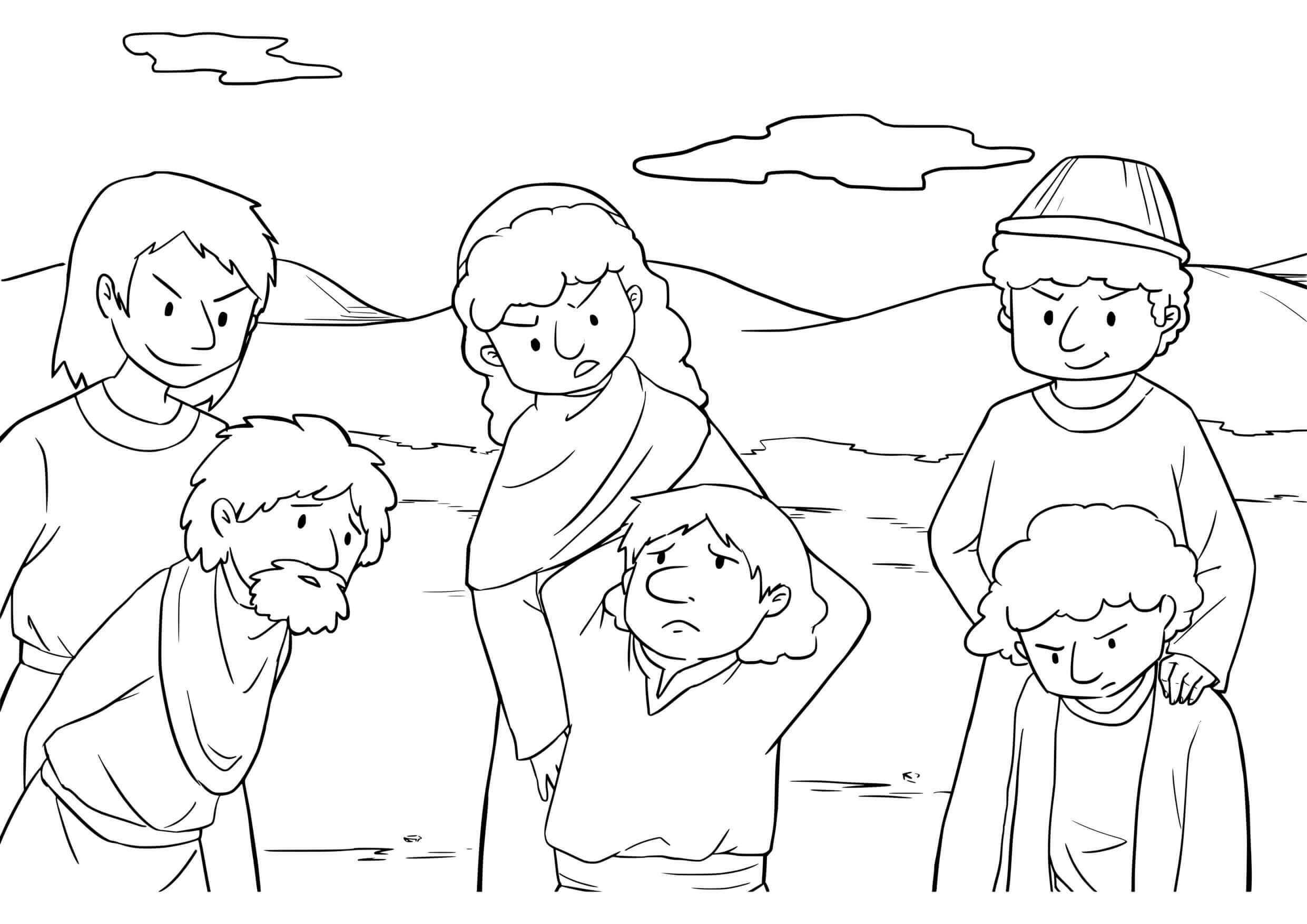 Coloriage Le serpent d'airain dans le désert - Jésus à imprimer