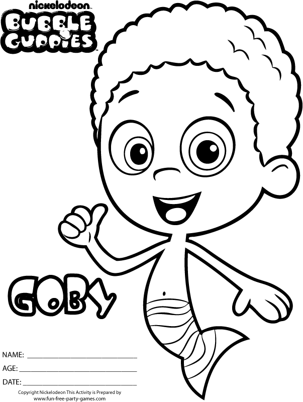 Coloriage Goby de Bubble Guppies souriant - Bubulle guppies à imprimer