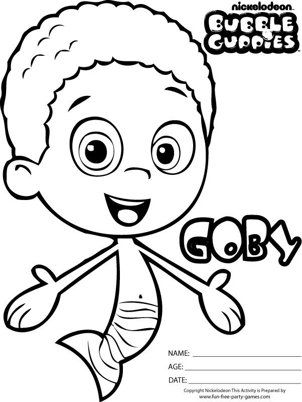 Coloriage Bubble Guppies Goby - Bubulle guppies à imprimer