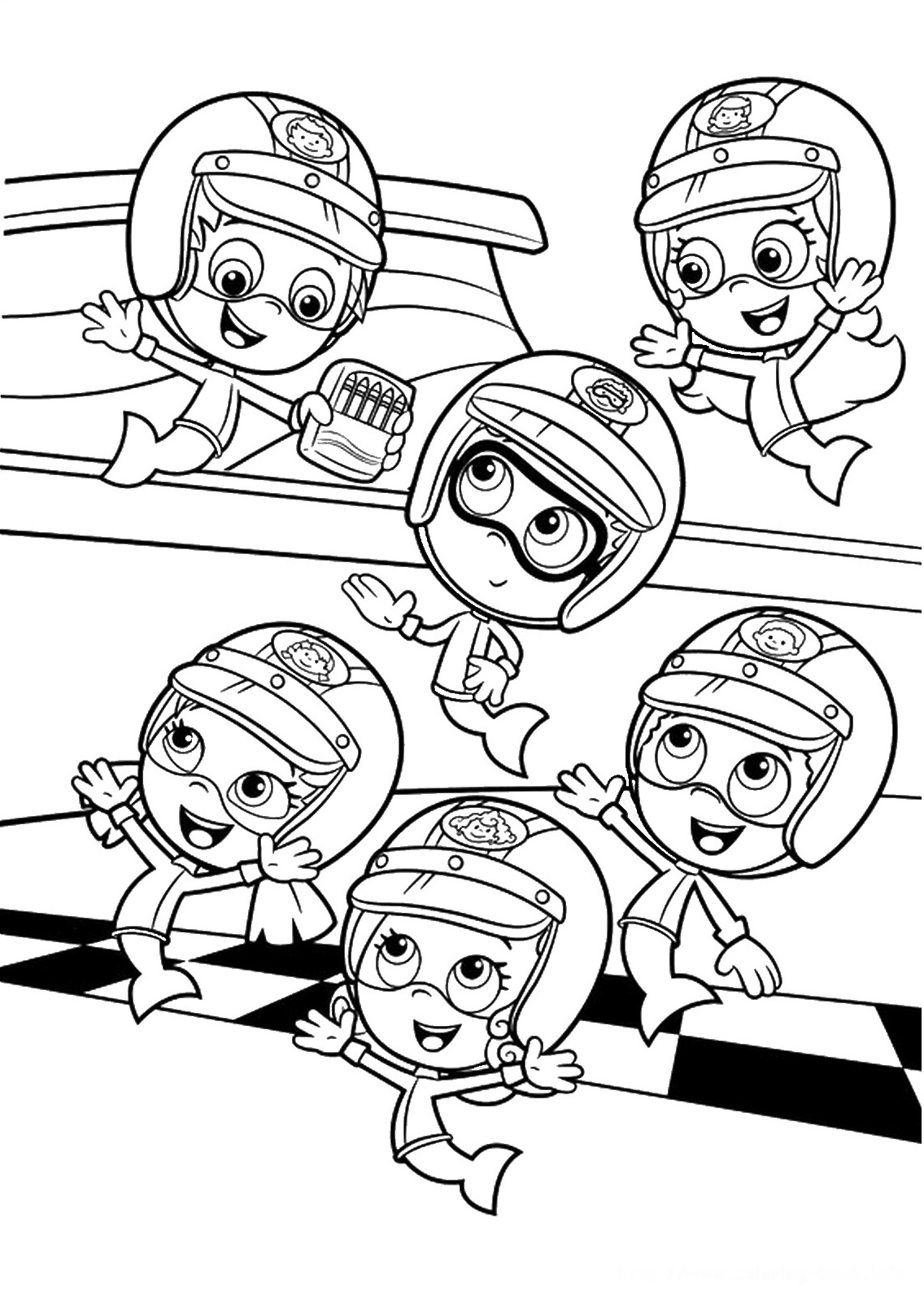 Coloriage Bubble Guppies en équipe sportive - Bubulle guppies à imprimer