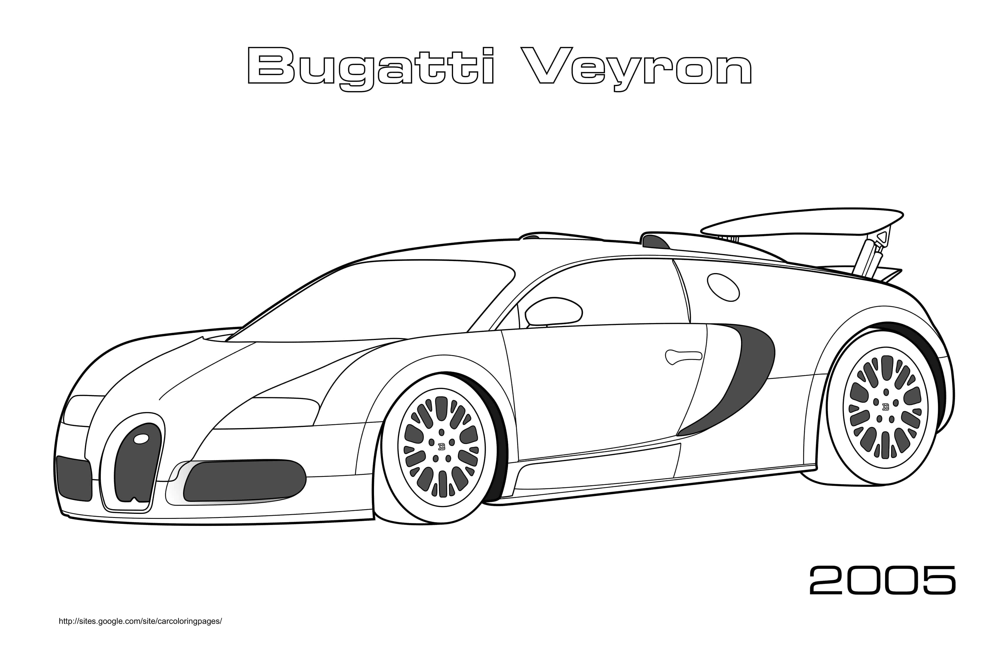 Coloriage Bugatti Veyron 2005 en pleine accélération - Voiture à imprimer