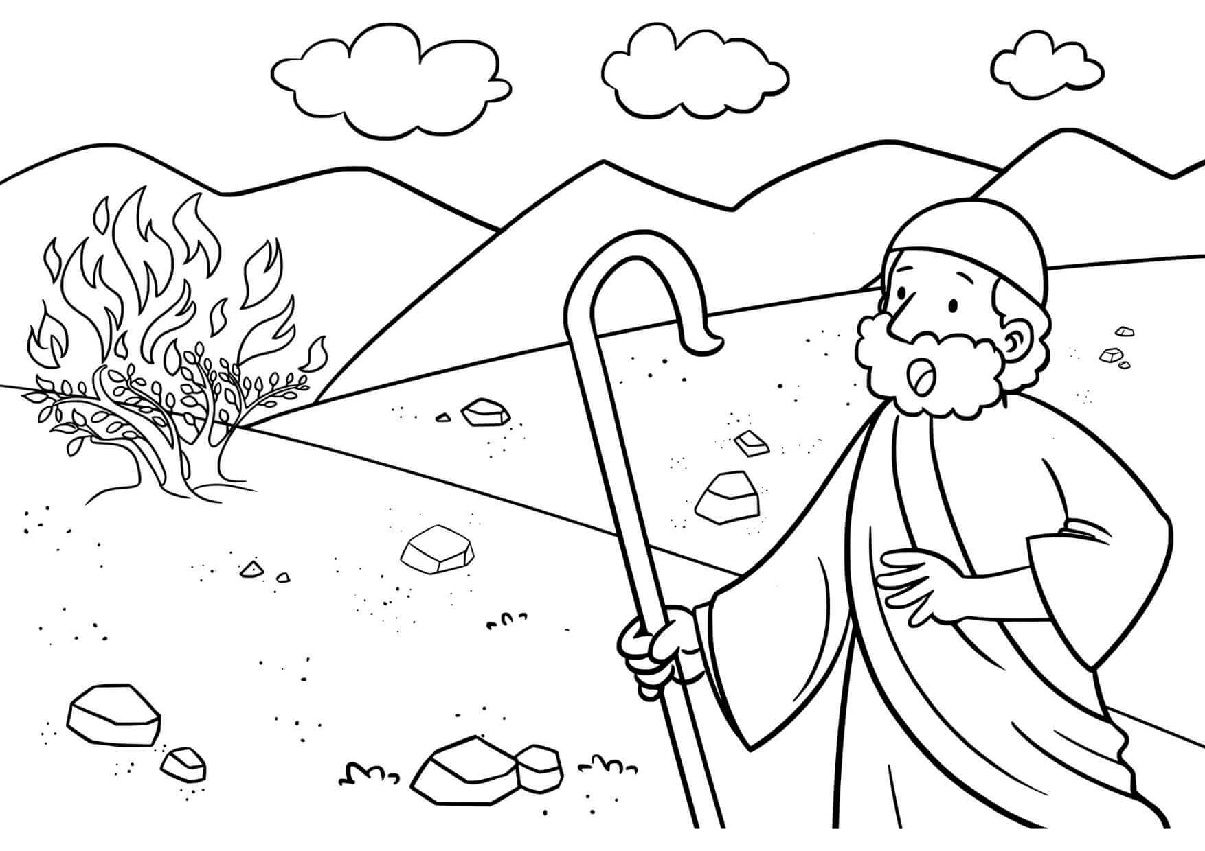 Coloriage Moïse et le buisson enflammé divin - Jésus à imprimer