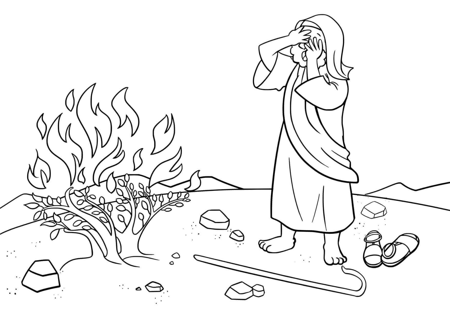 Coloriage Manifestation divine buisson ardent Exode - Jésus à imprimer