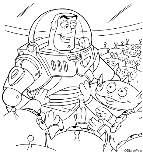 Coloriage Buzz Avec Les Martiens Verts - Toy story à imprimer