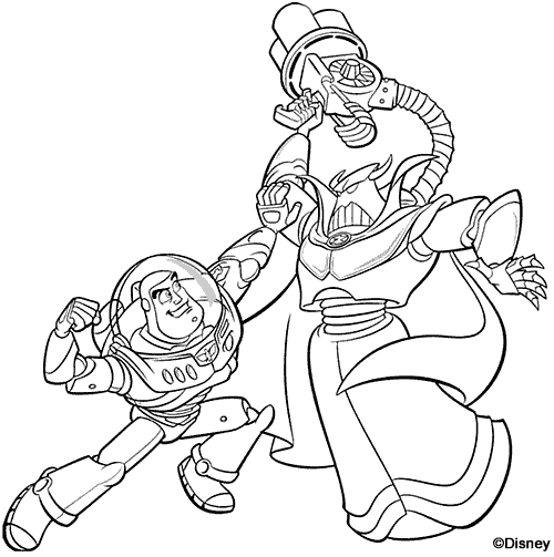 Coloriage Buzz Combat Son Ennemi Zurg - Toy story à imprimer
