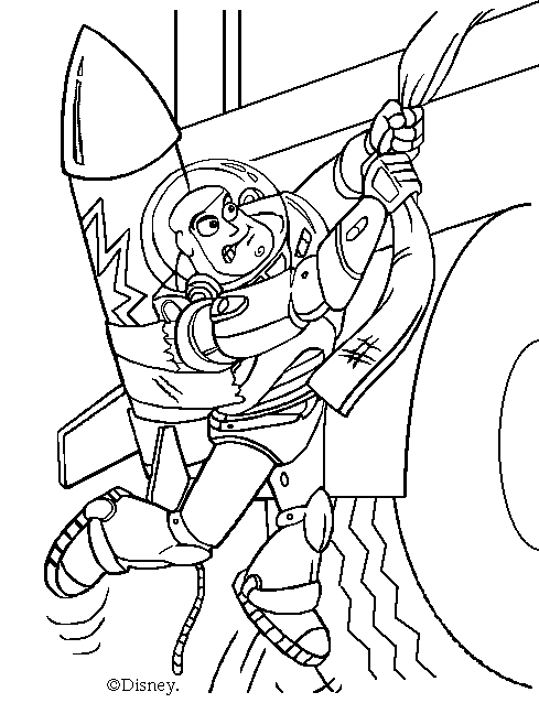 Coloriage Buzz S Accroche A L'Arriere D'Une Voiture - Toy story à imprimer