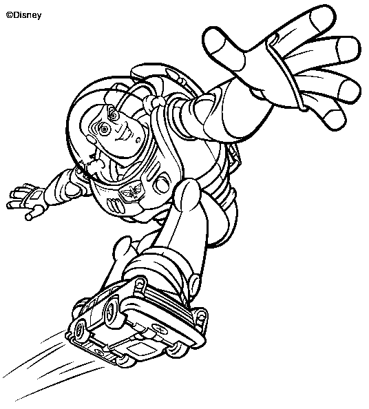 Coloriage Buzz Sur Une Voiture - Toy story à imprimer