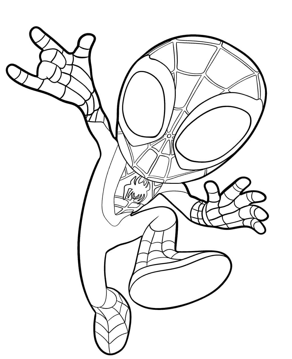 Coloriage Miles Morales et ses amis Spider-Man - Spidey à imprimer