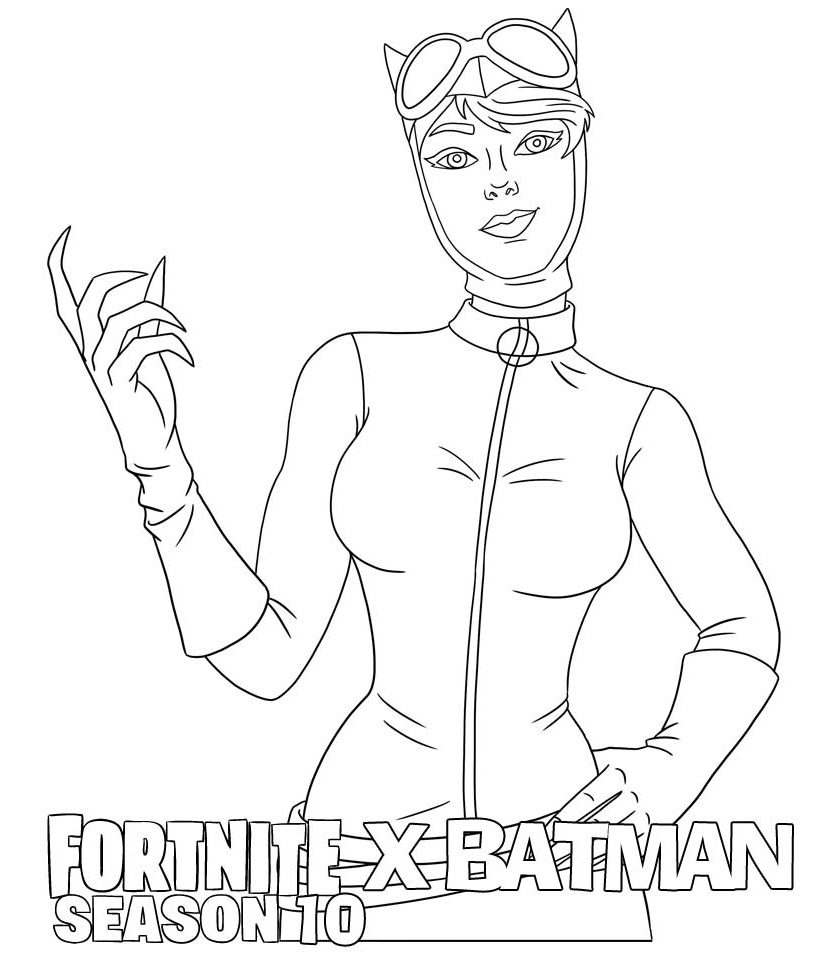 Coloriage Catwoman de Fortnite en tenue noire - Fortnite à imprimer