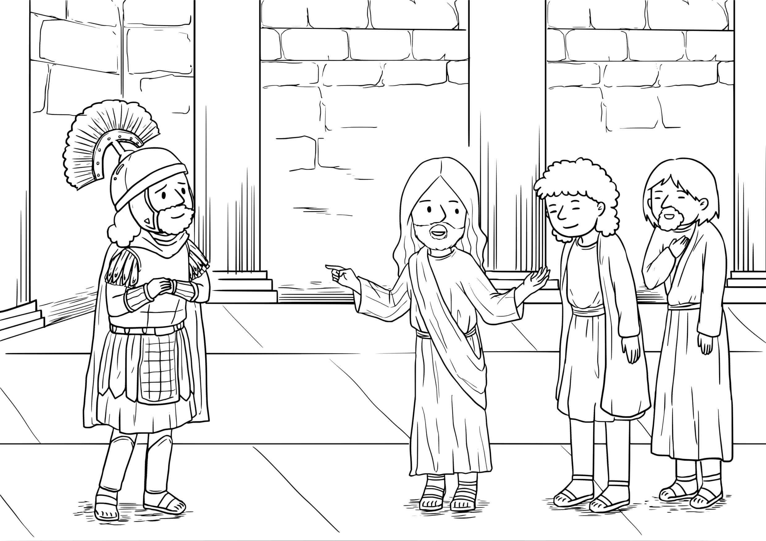 Coloriage Rencontre du Centurion avec Jésus Christ - Jésus à imprimer