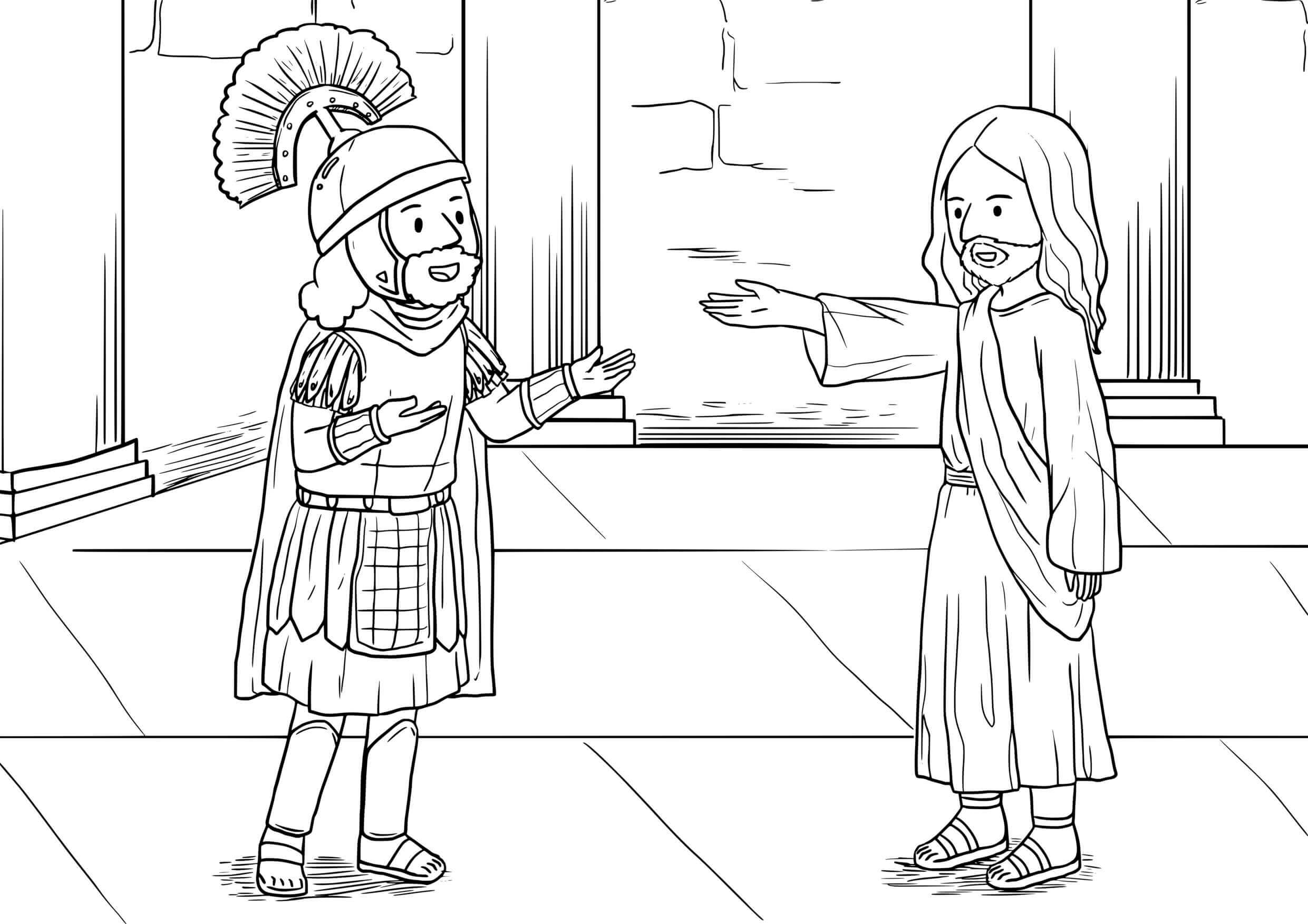 Coloriage Le centurion et la foi selon Matthieu 8 - Jésus à imprimer