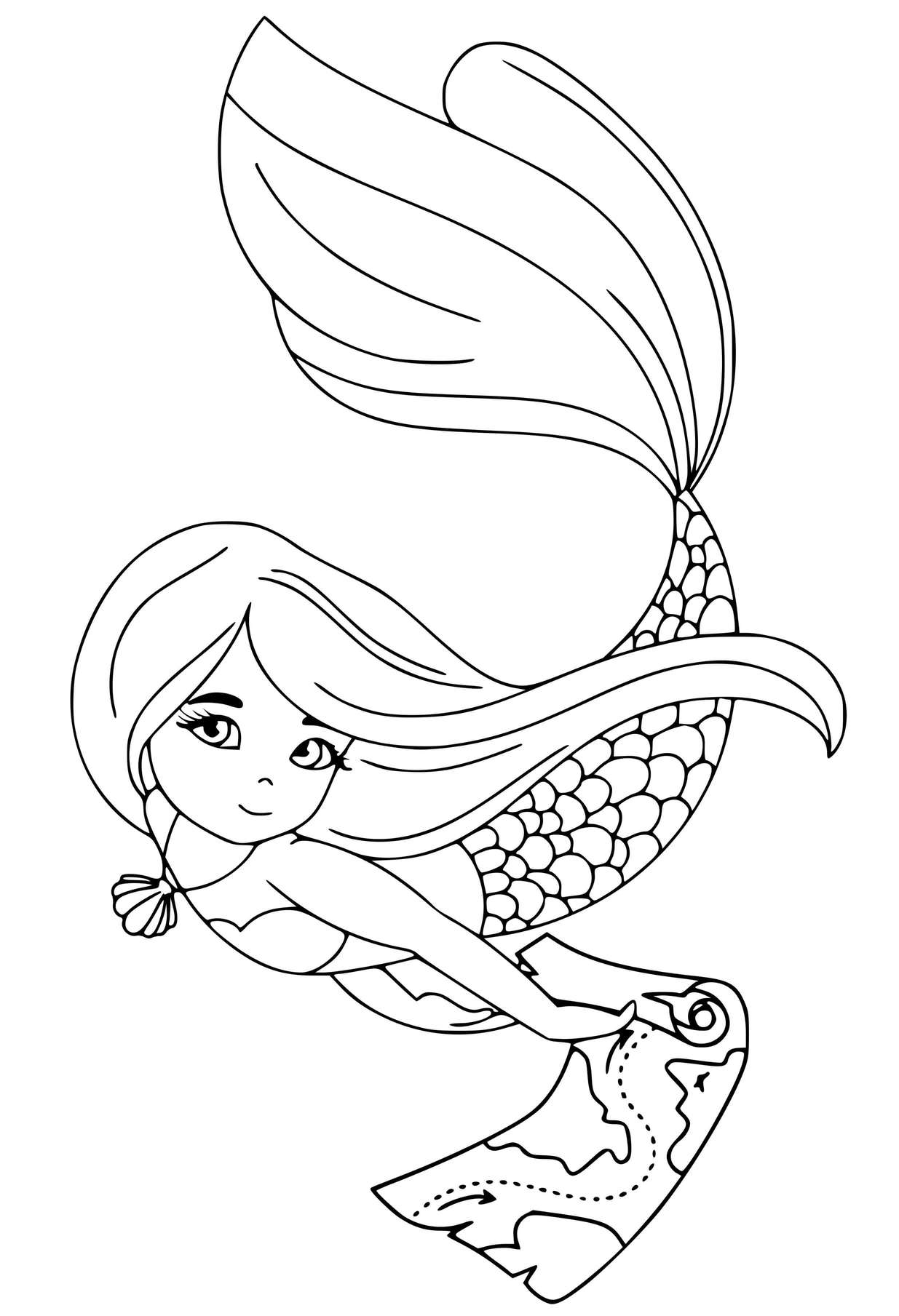 Coloriage Cette Sirène A Une Carte Au Trésor - Sirène à imprimer