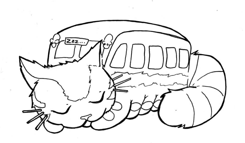 Coloriage Chat Bus Se Repose Pour La Grande Aventure - Totoro à imprimer