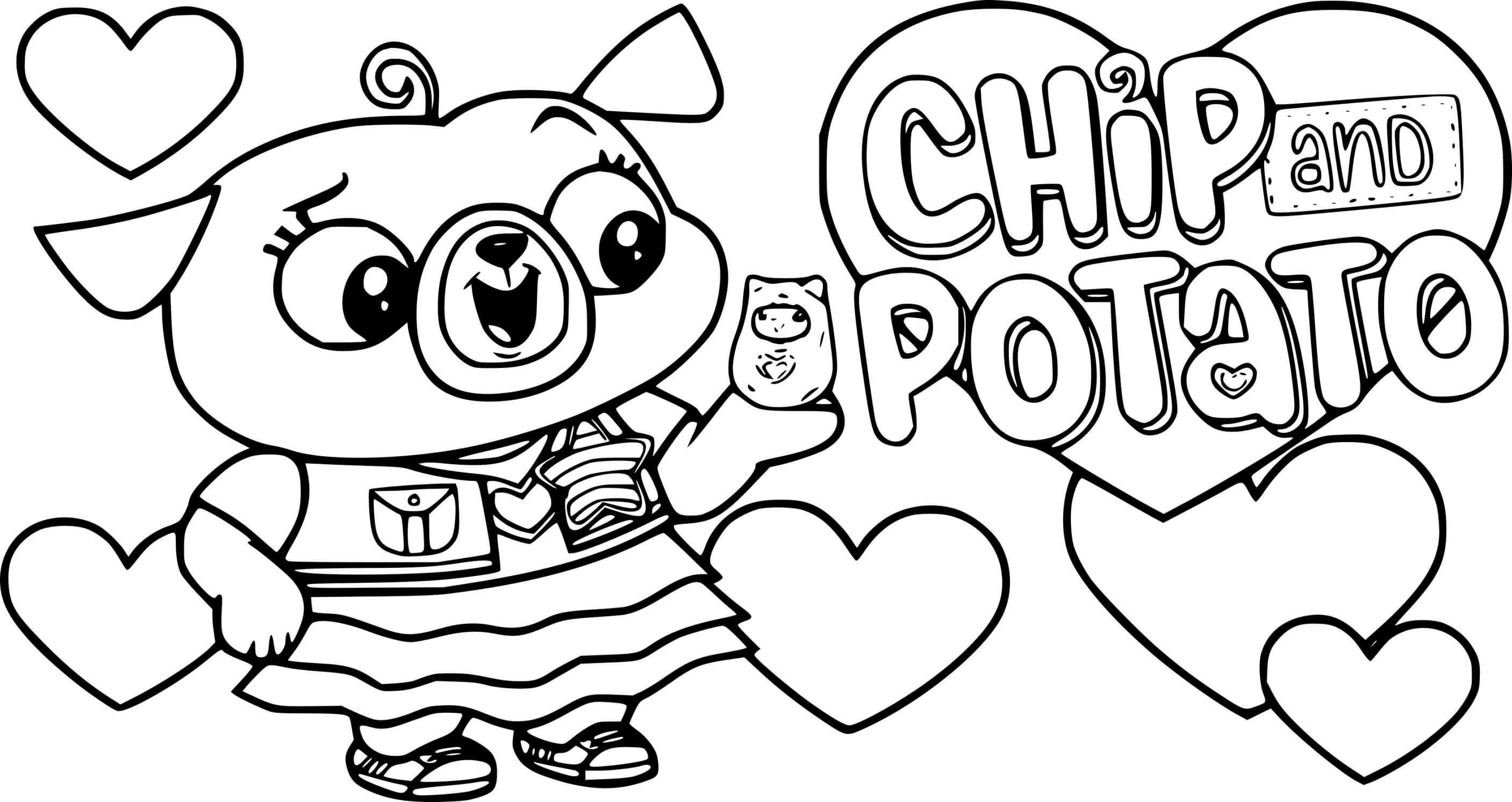 Coloriage Chip le carlin avec son jouet - Chip et patate à imprimer
