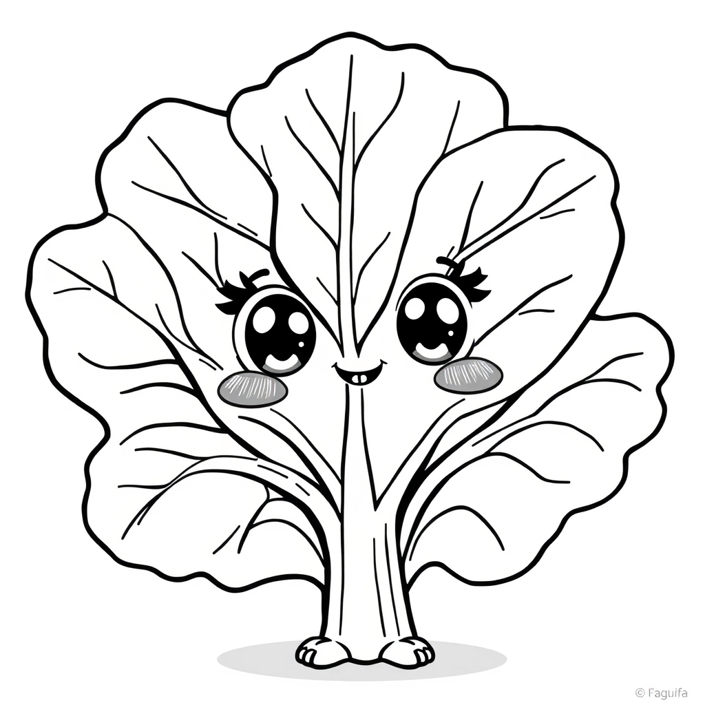 Coloriage Chou Frise Kale Légumes Kawaii - Legumes à imprimer