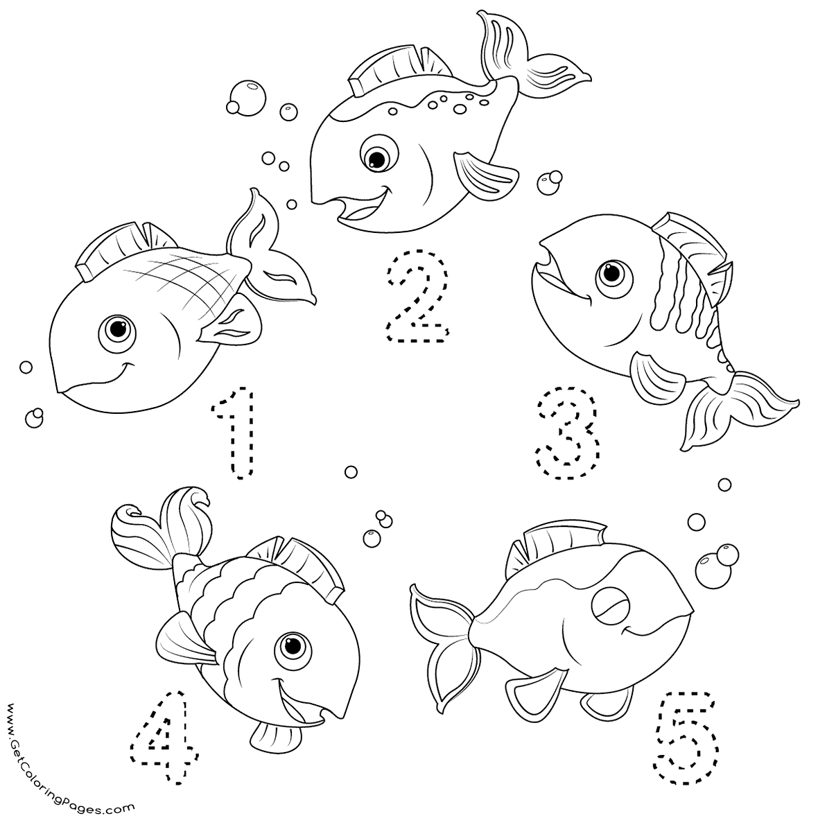 Coloriage Cocomelon chiffres et poissons colorés - Cocomelon à imprimer