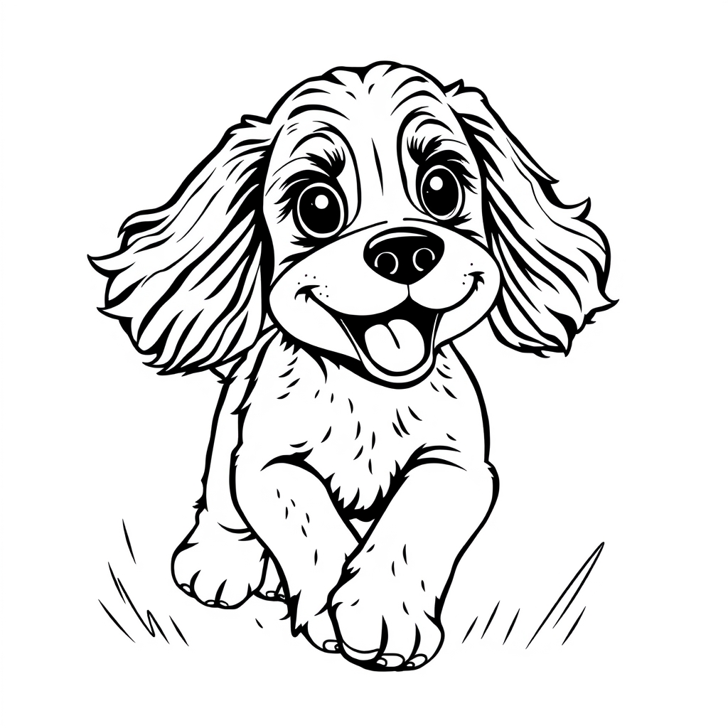 Coloriage Cocker Spaniel anglais aux grands yeux - Chien kawaii à imprimer