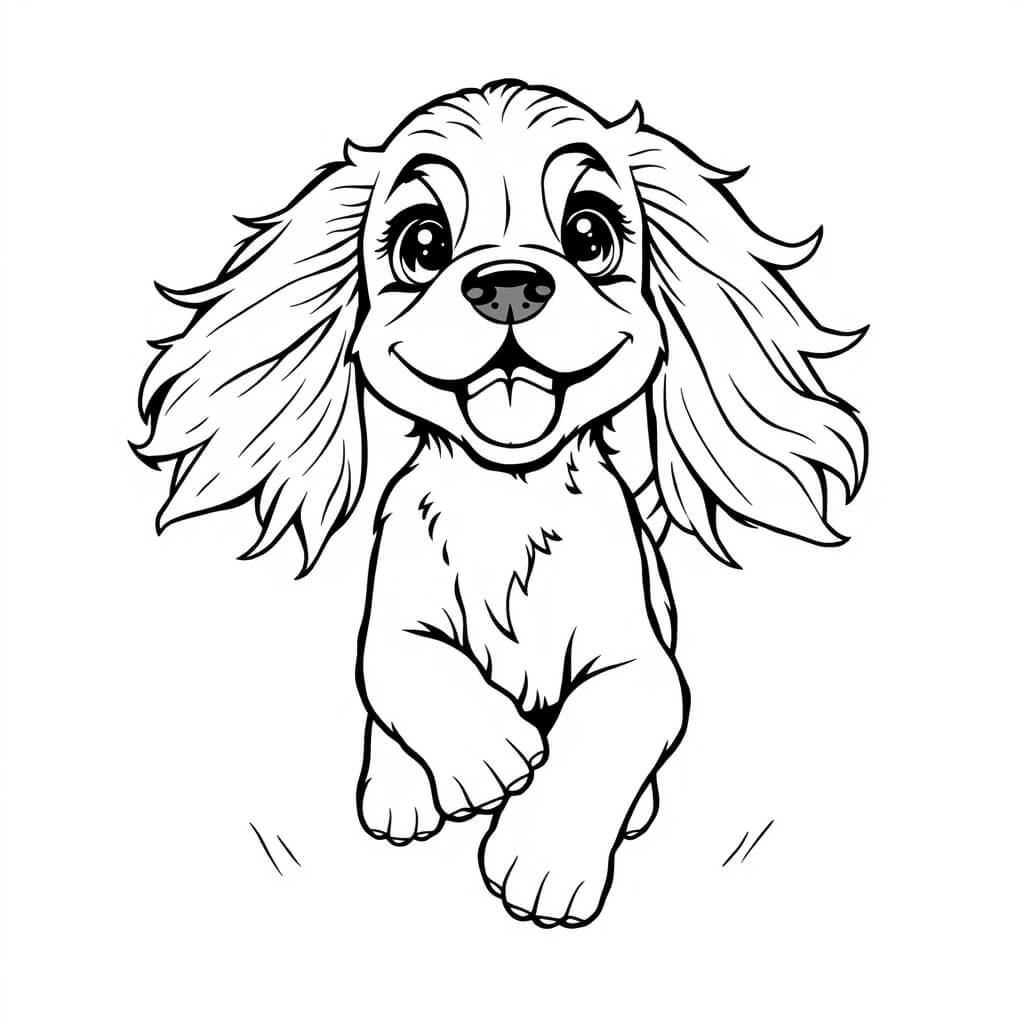Coloriage Cocker Spaniel anglais attentif - Chien facile à imprimer