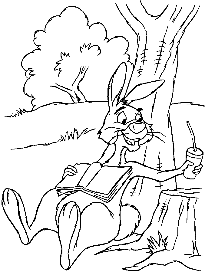 Coloriage Coco Lapin Appuyer Contre Un Arbre Avec Un Jus De Carotte - Arbre à imprimer