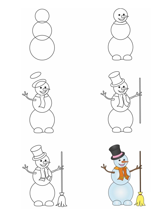 Coloriage Bonhomme de neige souriant en hiver - Comment dessiner à imprimer