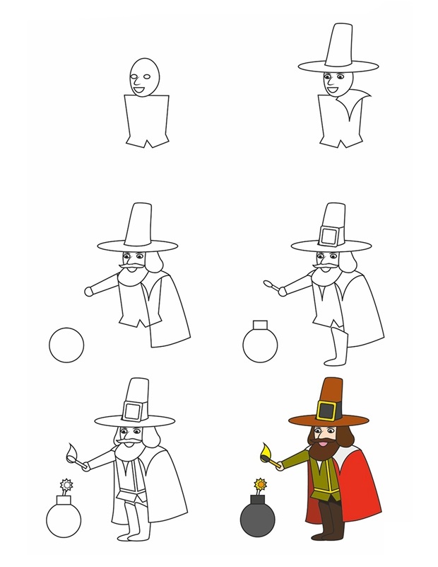 Coloriage Comment Dessiner Guy Fawkes - Comment dessiner à imprimer