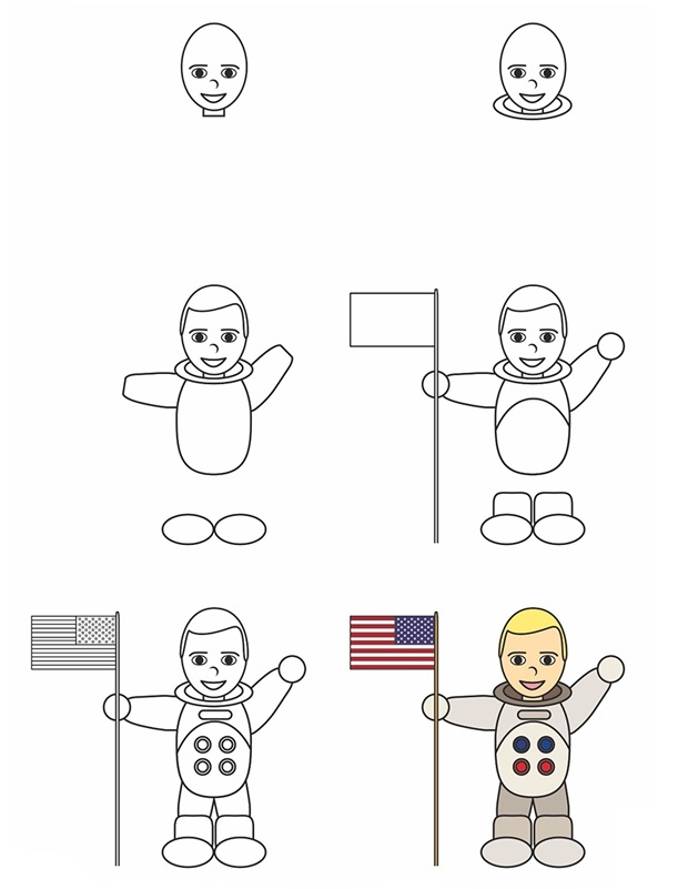 Coloriage Comment Dessiner Neil Armstrong - Comment dessiner à imprimer