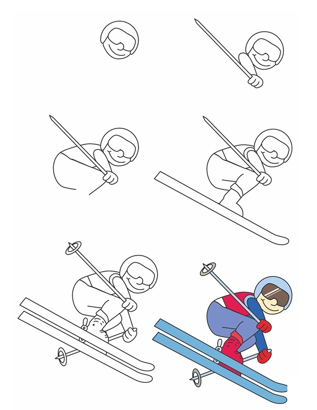 Coloriage Comment Dessiner Ski Acrobatique - Comment dessiner à imprimer