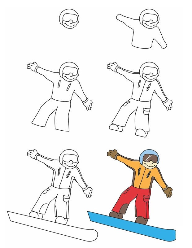Coloriage Comment Dessiner Snowboard - Comment dessiner à imprimer