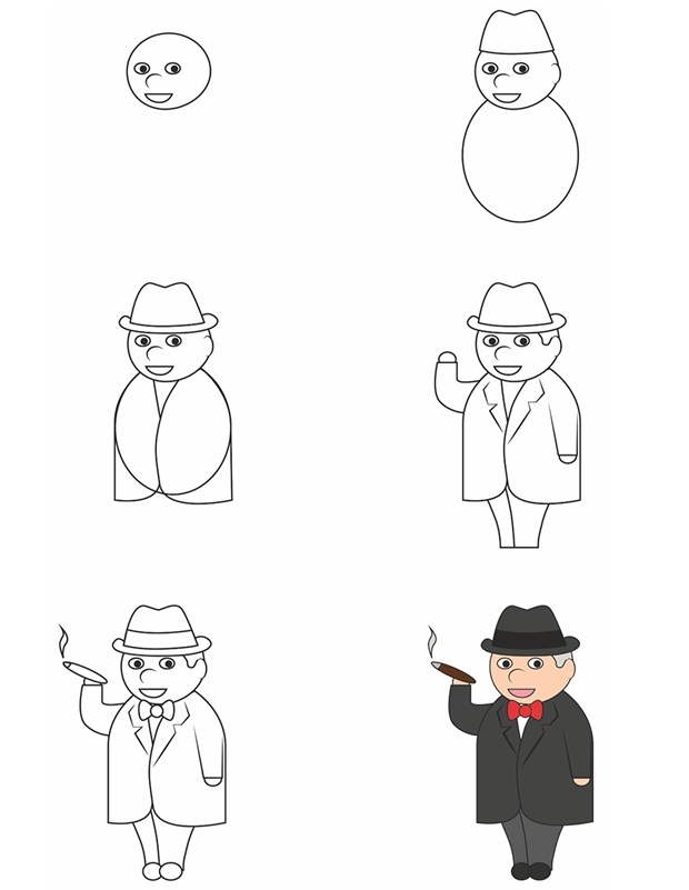 Coloriage Comment Dessiner Winston Churchill - Comment dessiner à imprimer