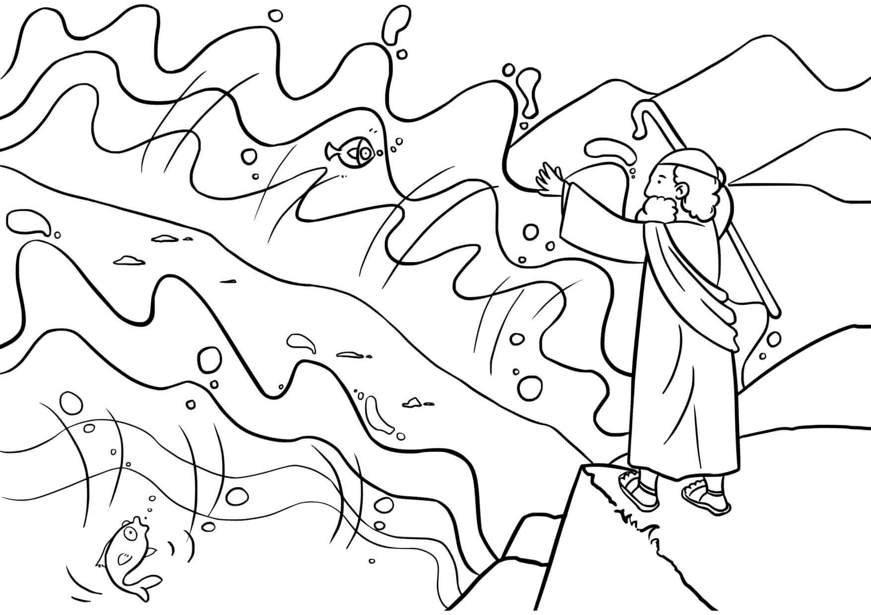 Coloriage La traversée de la Mer Rouge Exode 14 - Jésus à imprimer